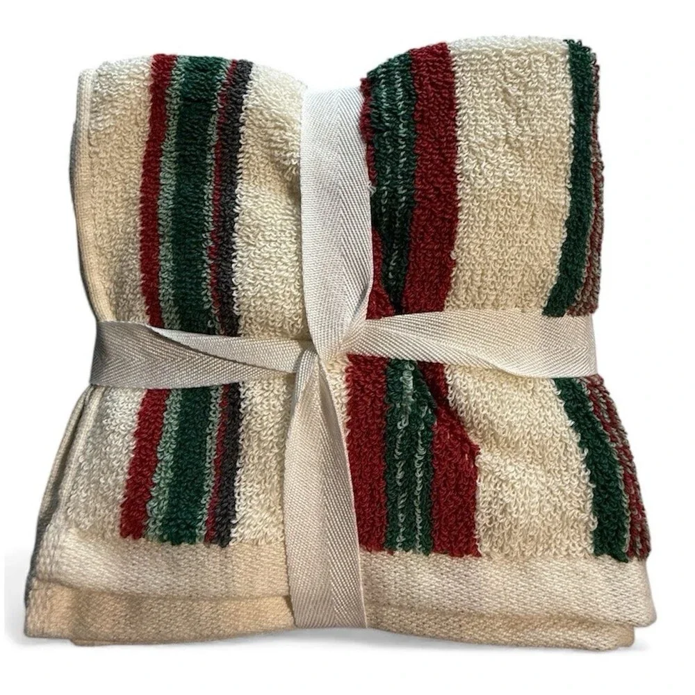 Brooks Brothers Christmas Washcloths Facecloths Set of 4 Red Green Cream 13x13